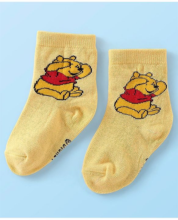 Cute Walk Disney By Babyhug Anti Bacterial Ankle Length Socks Mickey Mouse & Pooh Design Pack Of 3 - Multicolour