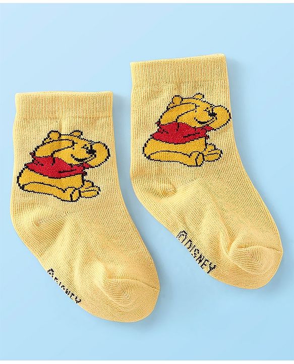 Cute Walk Disney By Babyhug Anti Bacterial Ankle Length Socks Mickey Mouse & Pooh Design Pack Of 3 - Multicolour