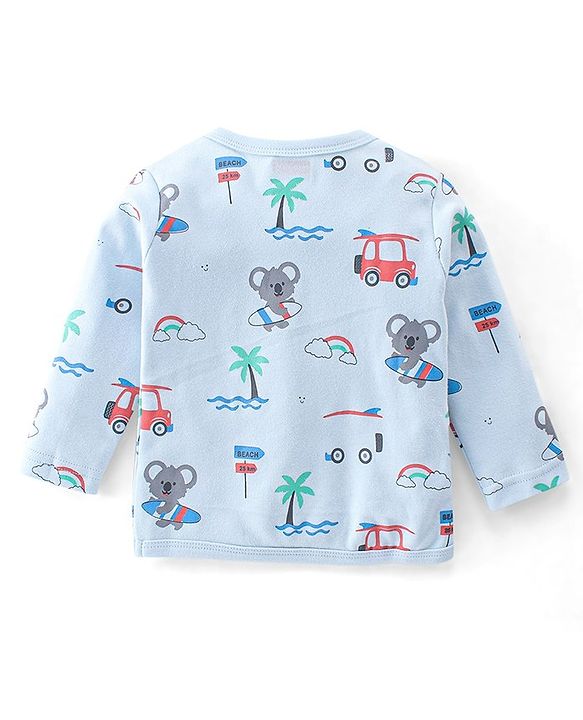 Babyhug 100% Cotton Knit Full Sleeves T-Shirt and Pajama Car Print- Blue