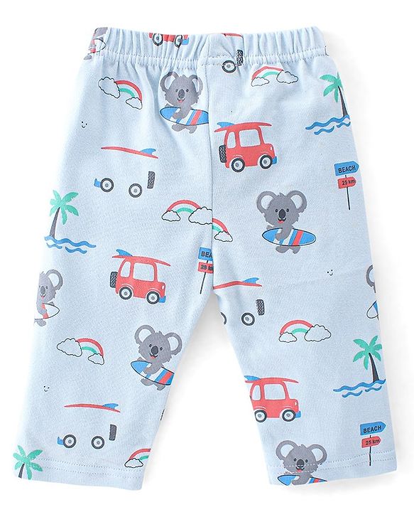Babyhug 100% Cotton Knit Full Sleeves T-Shirt and Pajama Car Print- Blue