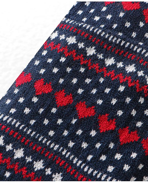 Babyhug Fleece Full Length Pants With Heart Print - Navy Blue