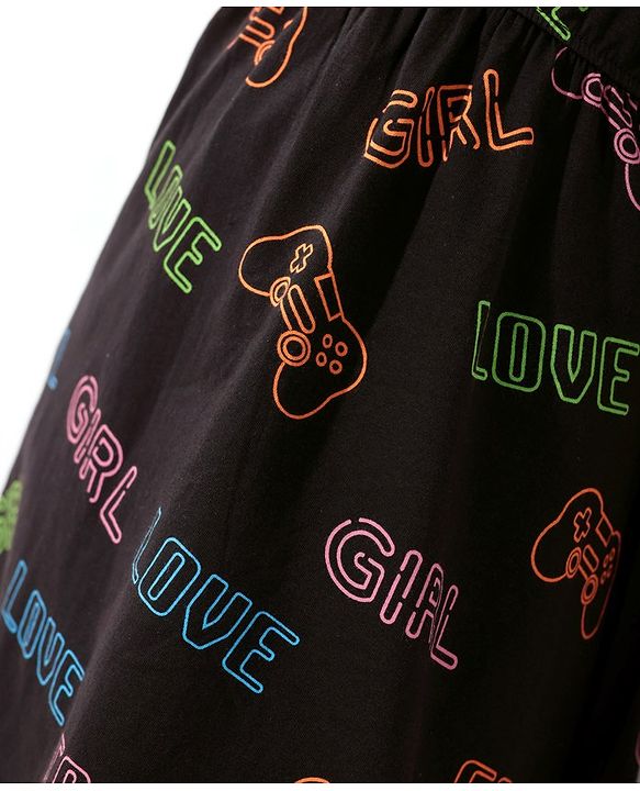 Pine Kids Cotton Knitted Text Printed Half Sleeves Frock - Black