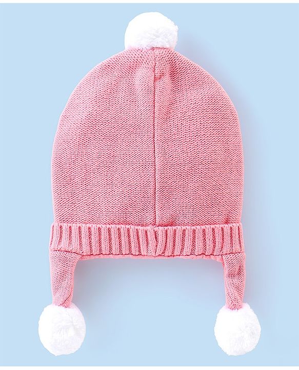 Babyhug 100% Cotton Knit Woollen Cap with Knot Design -Pink