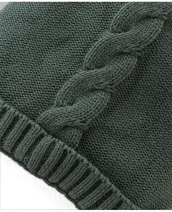Babyhug Knitted Woolen Cap with Pom Pom Applique - Olive Green