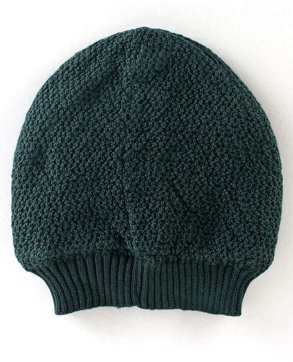 Babyhug Cotton Knit Embroidered Woollen Cap Olive Green - Diameter 10.5 cm