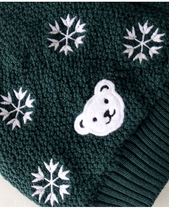Babyhug Cotton Knit Embroidered Woollen Cap Olive Green - Diameter 10.5 cm