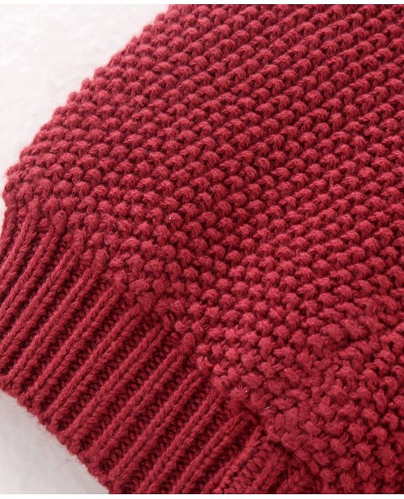 Babyhug 100% Cotton Cable Knit Design Woollen Cap with Ear Applique - Red