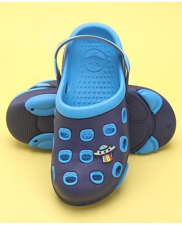 Pine Kids Clogs with Back Strap Closure & UFO Applique- Sky Blue &  Blue