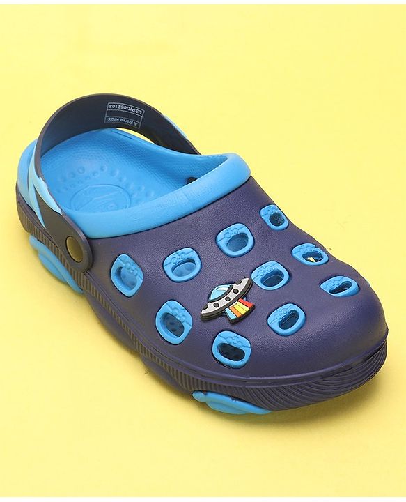 Pine Kids Clogs with Back Strap Closure & UFO Applique- Sky Blue &  Blue
