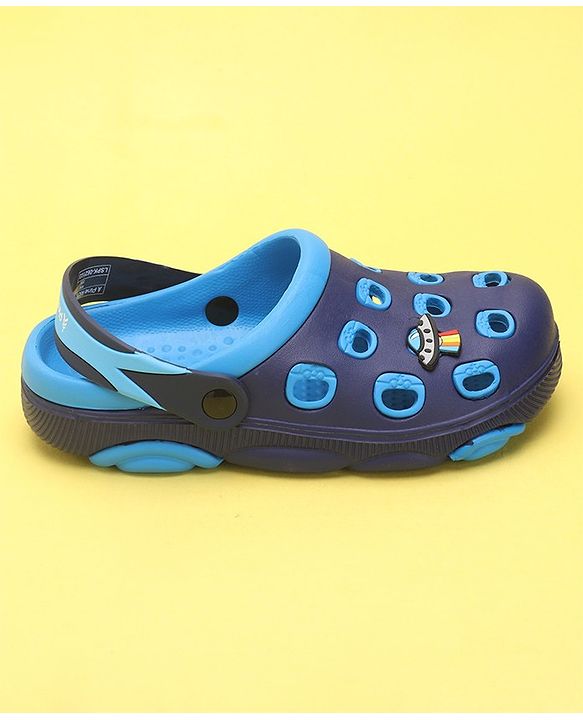 Pine Kids Clogs with Back Strap Closure & UFO Applique- Sky Blue &  Blue