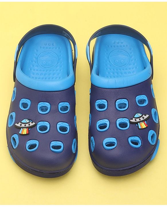 Pine Kids Clogs with Back Strap Closure & UFO Applique- Sky Blue &  Blue