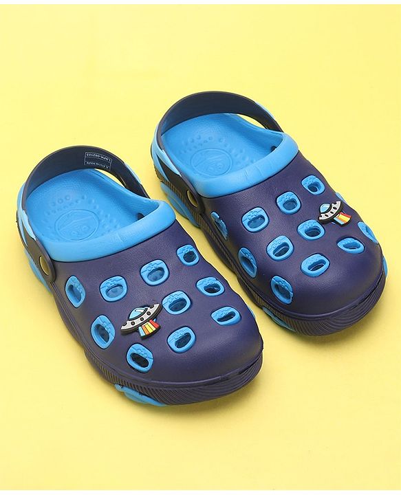 Pine Kids Clogs with Back Strap Closure & UFO Applique- Sky Blue &  Blue