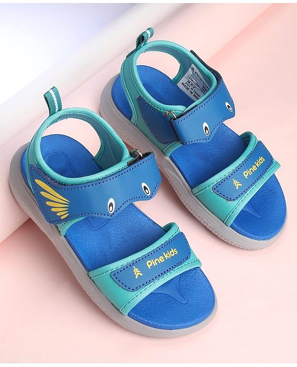 Pine Kids Sandals with Velcro Closure Fish Print - Blue