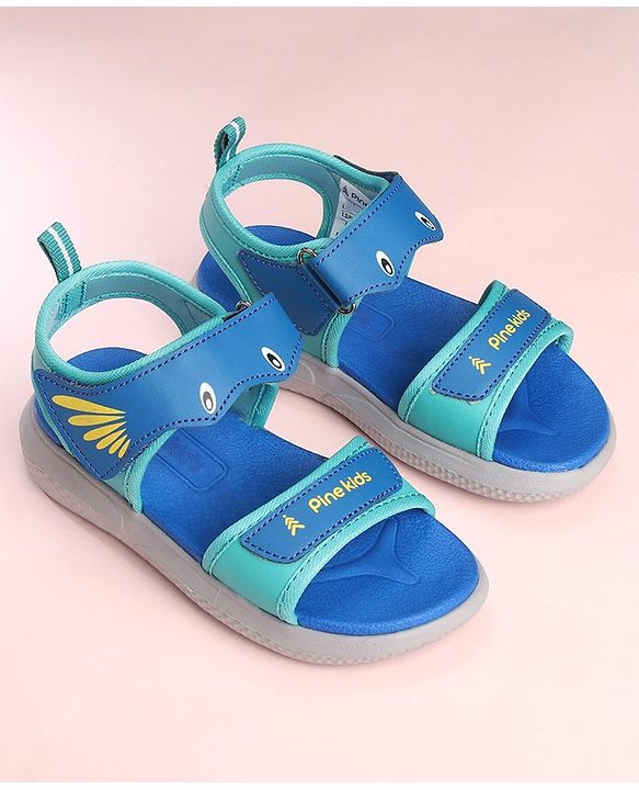 Pine Kids Sandals with Velcro Closure Fish Print - Blue