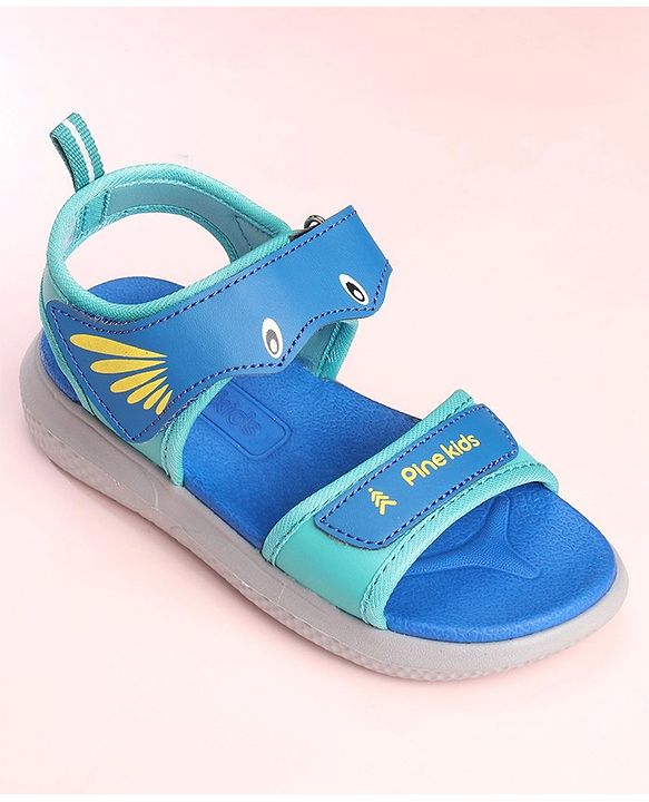 Pine Kids Sandals with Velcro Closure Fish Print - Blue
