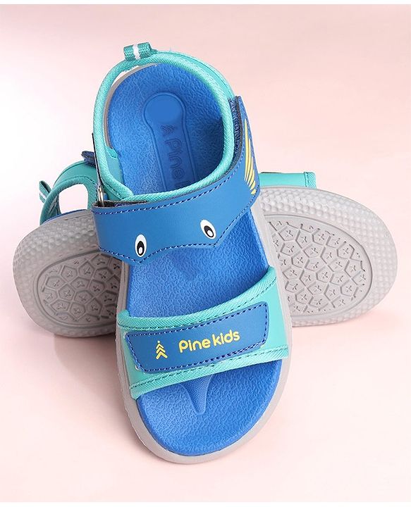 Pine Kids Sandals with Velcro Closure Fish Print - Blue