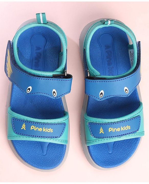 Pine Kids Sandals with Velcro Closure Fish Print - Blue