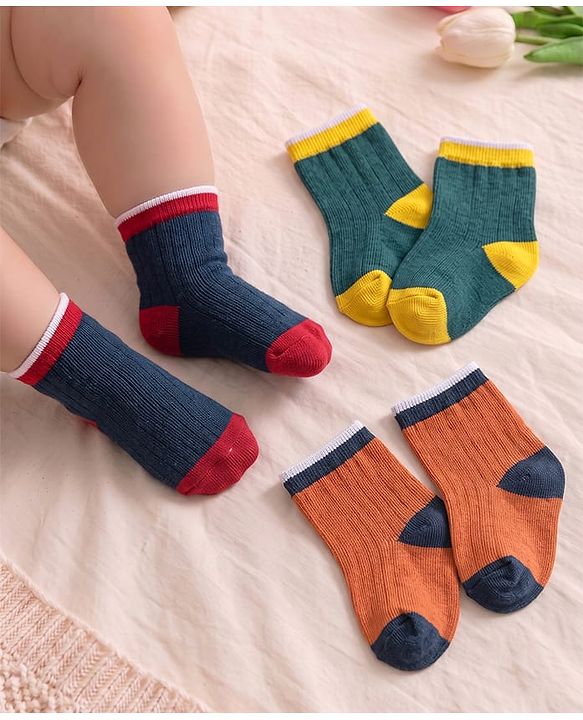 Cute Walk by Babyhug Anti-Bacterial Ankle Length Solid Colour Socks Pack of 3 - Multicolour