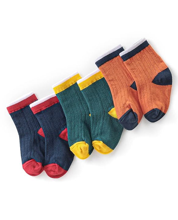 Cute Walk by Babyhug Anti-Bacterial Ankle Length Solid Colour Socks Pack of 3 - Multicolour
