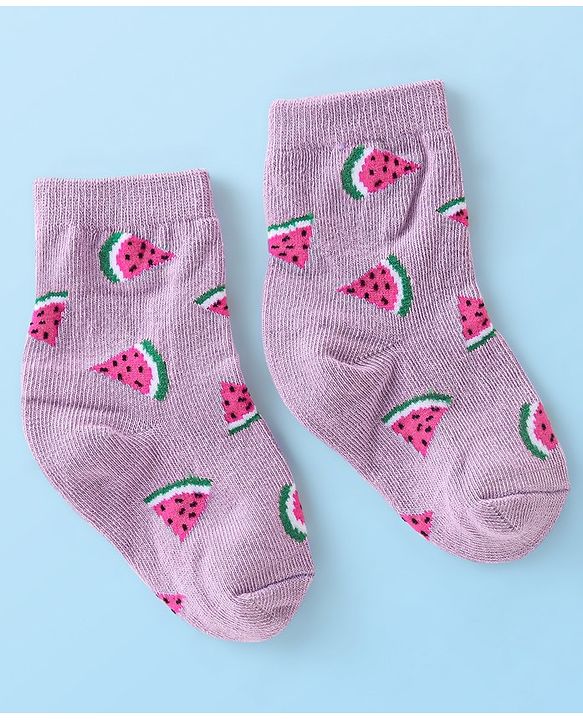 Cute Walk by Babyhug Anti-Bacterial Ankle Length Fruits Designed Socks Pack of 3 - Multicolour