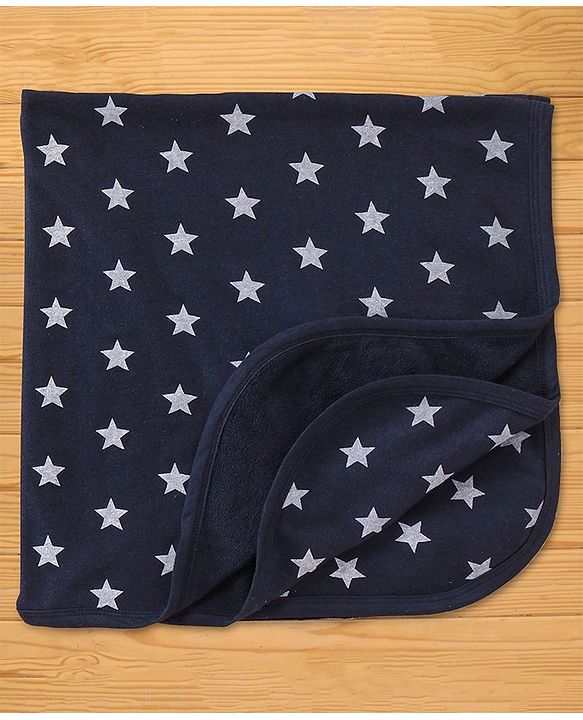 Babyhug Terry Knit  Towel Star Print L 76 X B 76 cm- Navy Blue
