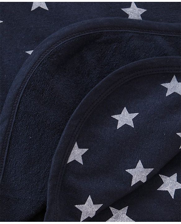 Babyhug Terry Knit  Towel Star Print L 76 X B 76 cm- Navy Blue