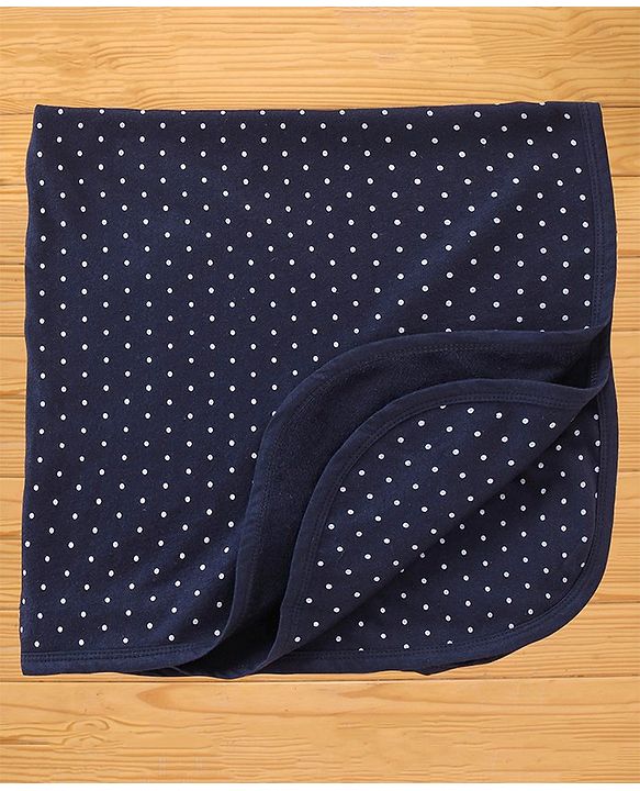Babyhug Terry Knit Towel Polka Dot Print L 76 X B 76 cm- Navy Blue