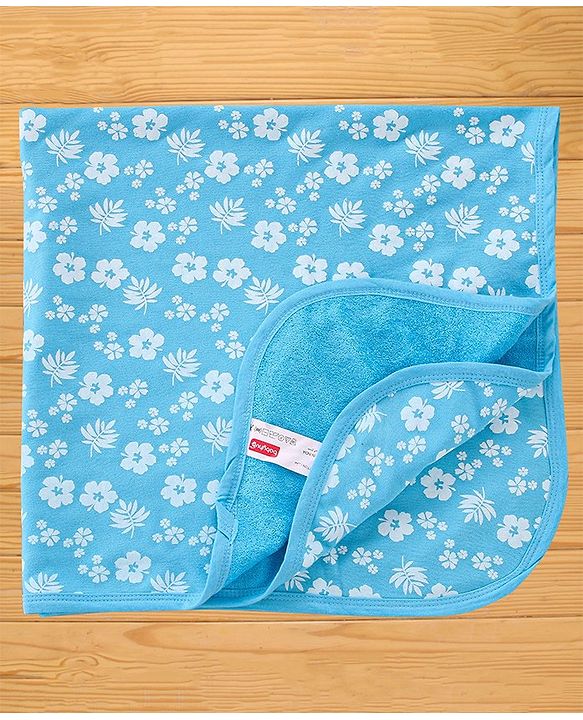Babyhug Terry Knit Towel Floral L 76 X B 76 cm- Blue