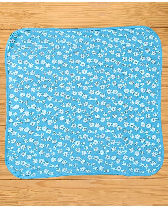 Babyhug Terry Knit Towel Floral L 76 X B 76 cm- Blue