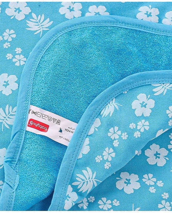 Babyhug Terry Knit Towel Floral L 76 X B 76 cm- Blue