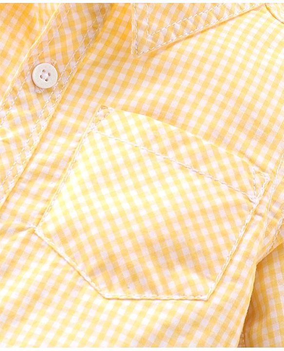 Babyhug Cotton Woven Full Sleeves Checkered Shirt & Jeans Set - Yellow & Blue