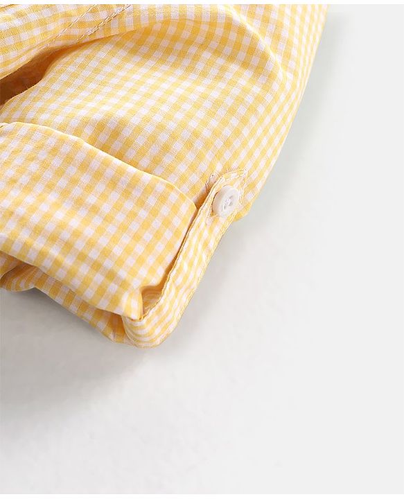 Babyhug Cotton Woven Full Sleeves Checkered Shirt & Jeans Set - Yellow & Blue