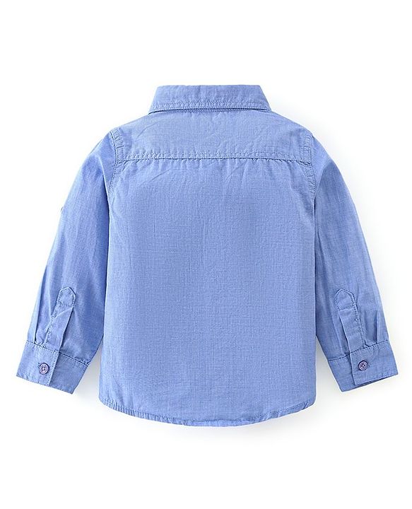 Babyhug Cotton Woven Full Shirt & Trouser Set Dino Printed - Blue & Beige