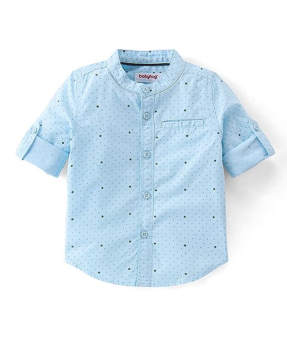 Babyhug 100% Cotton Knit Full Sleeves Shirt & Trouser Pant With Dots Print - Blue