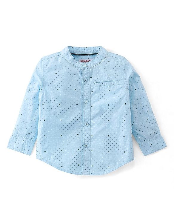 Babyhug 100% Cotton Knit Full Sleeves Shirt & Trouser Pant With Dots Print - Blue