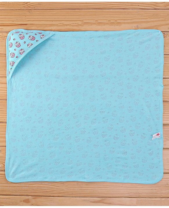 Babyhug Terry Knit Hooded Bath Towel with Kitty Print L 72 x B 72 cm - Blue