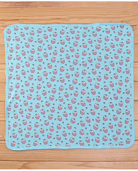 Babyhug Terry Knit Hooded Bath Towel with Kitty Print L 72 x B 72 cm - Blue