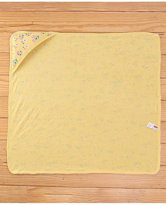 Babyhug Terry Knit Hooded Bath Towel Floral Print L 72 x B 72 cm - Yellow