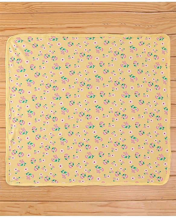Babyhug Terry Knit Hooded Bath Towel Floral Print L 72 x B 72 cm - Yellow