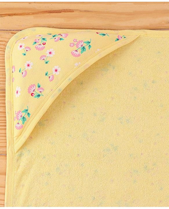 Babyhug Terry Knit Hooded Bath Towel Floral Print L 72 x B 72 cm - Yellow