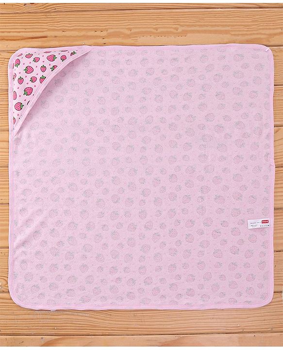 Babyhug Terry Knit Hooded Bath Towel Strawberry Print L 72 x B 72 cm - Pink