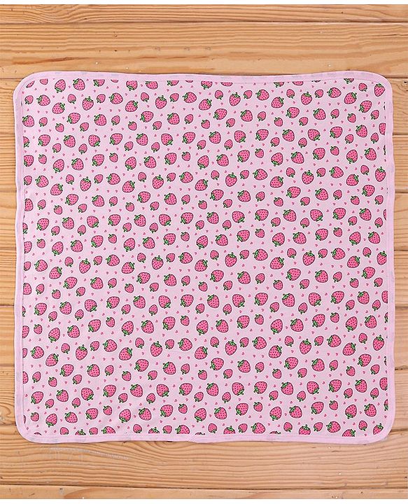 Babyhug Terry Knit Hooded Bath Towel Strawberry Print L 72 x B 72 cm - Pink