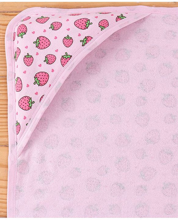 Babyhug Terry Knit Hooded Bath Towel Strawberry Print L 72 x B 72 cm - Pink