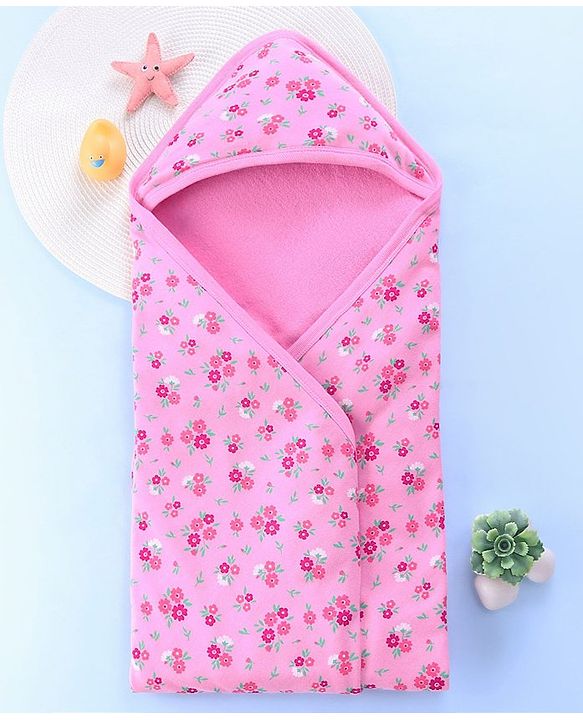Babyhug Terry Knit Hooded Bath Towel Floral Print L 72 x B 72 cm - Pink