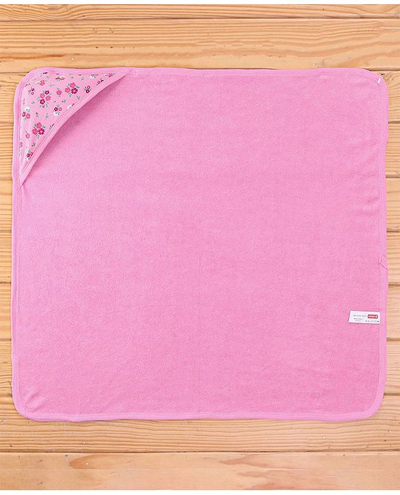 Babyhug Terry Knit Hooded Bath Towel Floral Print L 72 x B 72 cm - Pink