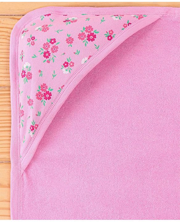 Babyhug Terry Knit Hooded Bath Towel Floral Print L 72 x B 72 cm - Pink