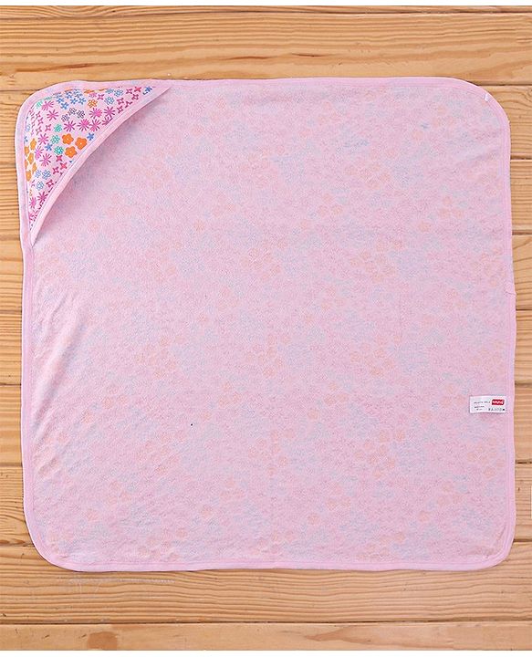Babyhug Terry Knit Hooded Bath Towel Floral Print L 72 x B 72 cm - Pink