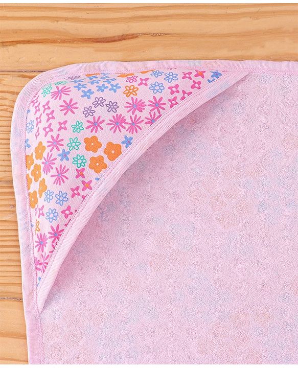 Babyhug Terry Knit Hooded Bath Towel Floral Print L 72 x B 72 cm - Pink