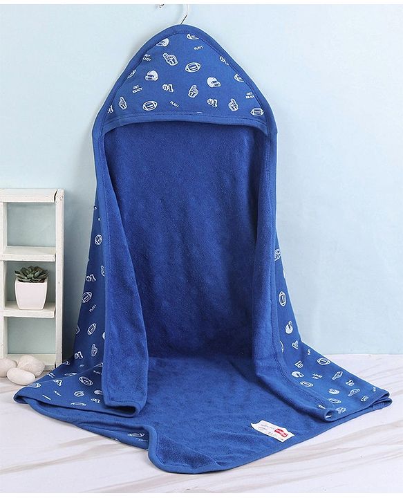 Babyhug Terry Knit Hooded Bath Towel Helmet Print L 72 x B 72 cm - Blue