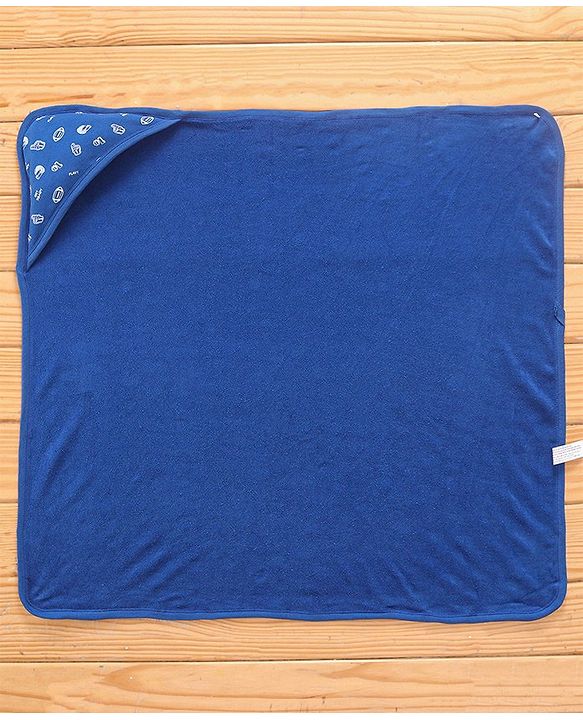 Babyhug Terry Knit Hooded Bath Towel Helmet Print L 72 x B 72 cm - Blue